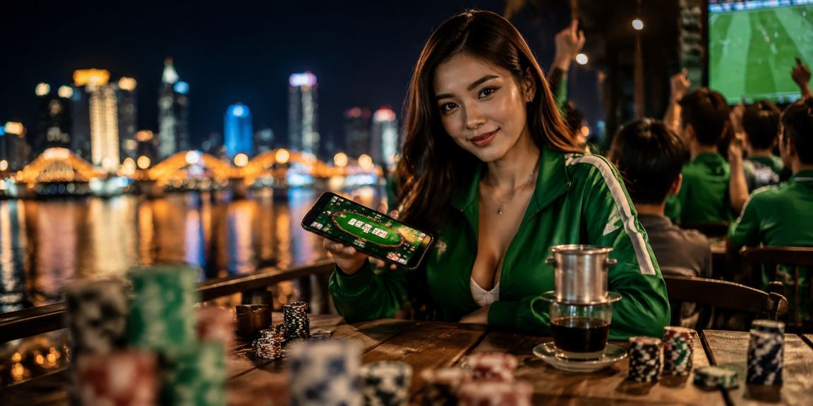 Người chơi tại Đà Nẵng ngồi cà phê trải nghiệm game bài trực tuyến trên điện thoại